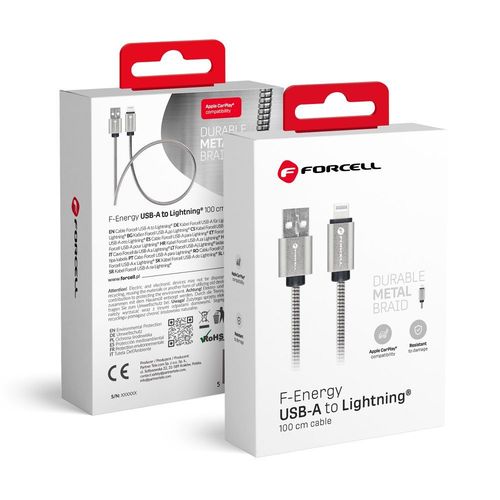 Kabel USB A do Lightning Forcell F-Energy 2,4A 12W Metal 1 m C236 srebrny na Arena.pl