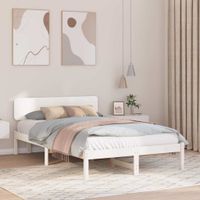 Ramka łóżka Z zagłówkiem Biały 140 x 190 cm Lite drewno sosnowe