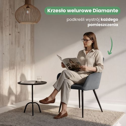 2x Krzesło welurowe tapicerowane do salonu DIAMANTE Ciemny Grafit Czarne na Arena.pl