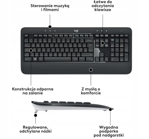 Zestaw Logitech MK540 Bezprzewodowy Klawiatura i Mysz QWERTY czarny na Arena.pl