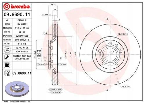 TARCZA HAM PRZOD 312X25 V BREMBO na Arena.pl