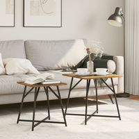 Stolik boczny 2 szt. z drewna postarzanego, drewna inżynieryjnego i metalu