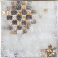 Obraz ręcznie malowany abstrakcja kratka 80X80 biały+złoty