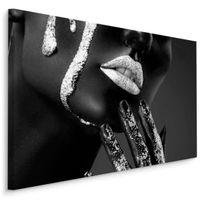 Obraz Na Płótnie KOBIETA Srebrny Make Up 100cm x 70cm