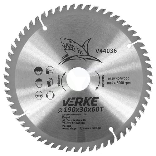 PIŁA TARCZA WIDIOWA DO CIĘCIA DREWNA 190x30 60 ZĘBÓW VERKE V44036 na Arena.pl