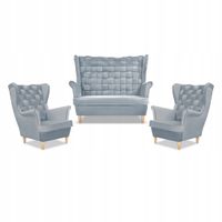 Zestaw wypoczynkowy Carol sofa fotele paski Family Meble błękitny