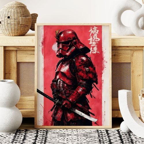 Plakat cyfrowy do wydruku czerwony samuraj na Arena.pl
