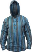 Koszula Męska Bluza z Kapturem w Paski Bawełna Boho Turkusowa Mix 3XL