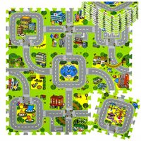 GRUBE PUZZLE PIANKOWE DUŻA MATA PODŁOGOWA EDUKACYJNA 90x90 ULICE MIASTO