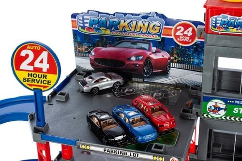 Garaż Parking Samochodowy 4-piętrowy Zjeżdżalnia dla Autek 4 Poziomy Myjnia na Arena.pl