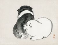 Plakat 65x50cm Black and White Puppies, Kōno Bairei Vintage do Salonu
