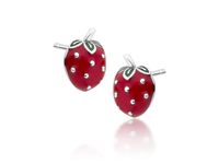 Delikatne rodowane srebrne kolczyki truskawki strawberry srebro 925 Z1747E