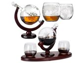 Karafka do whisky globus statek stojak premium +2 szklanki gratis