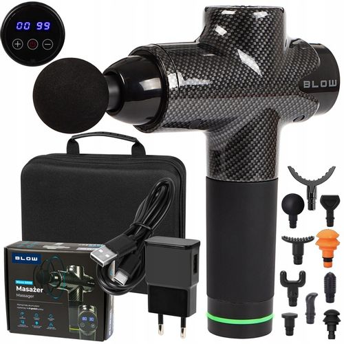 PISTOLET DO MASAŻU PLECÓW CIAŁA MASAŻER MASSAGE GUN 200W ZESTAW 10 KOŃCÓWEK na Arena.pl