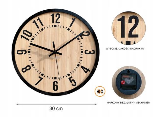 Zegar ścienny Bruno cichy czytelny Bambus Loft na Arena.pl