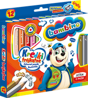 KREDKI TRÓJKĄTNE W OPRAWIE DREWNIANEJ Z TEMPERÓWKĄ 12 SZT BAMBINO