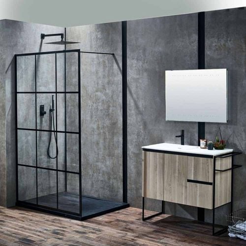 CZARNA ŚCIANKA PRYSZNICOWA WALK-IN 100 CM LOFTOWA CZARNE KRATKI BLACK na Arena.pl