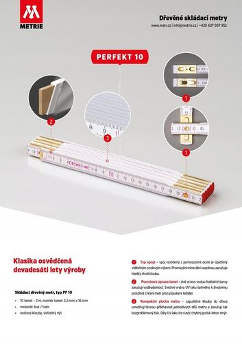 Miara składana drewniana 2 m biała METRIE Perfekt przeguby stalowe 10 na Arena.pl