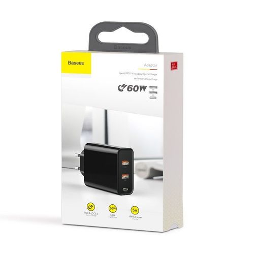 Ładowarka Sieciowa Usb Baseus Pps 2Xusb Qc + Usb-C Pd 60W (Biała) na Arena.pl