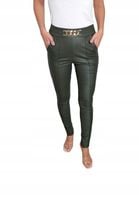 Legginsy Spodnie Lateksowe Z Eco Skóry Khaki Oliwka Z Łańcuszkiem S 36