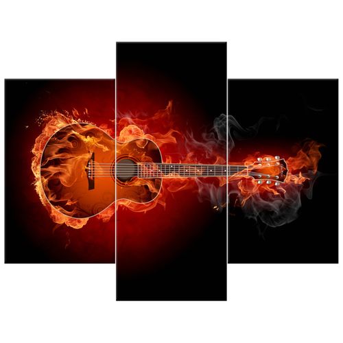 Obraz Tryptyk 90X70 Płonąca Gitara Gitara W Ogniu na Arena.pl