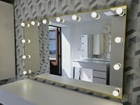 Lustro GOLD III 140x80 - Hollywood do Makeupu i Wizażu w Złotej Ramce