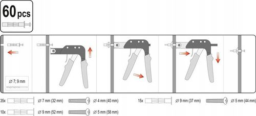 YARO ZACISKARKA SZCZYPCE DO KOŁKÓW MOLLY OSADZAK + 60 KOŁKÓW YATO na Arena.pl