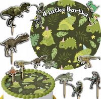 ZESTAW OPŁATEK NA TORT 20CM + TOPPERY PAPIEROWE - DINOZAUR 15CM 18CM