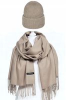 KOMPLET DAMSKI CIEPŁY ELEGANCKI CZAPKA ANGORA SZALIK SZAL ZIMOWY BEŻOWY
