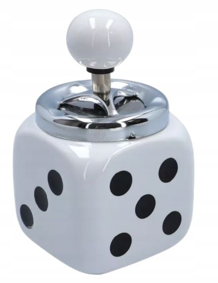 Zamykana Popielniczka w Kształcie Kostki do Gry z Ceramiki i Metalu zdjęcie 1