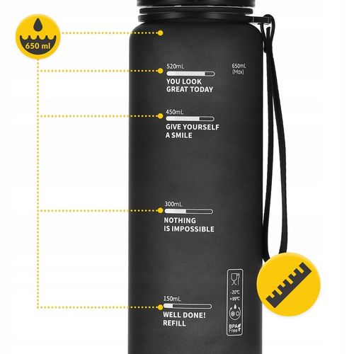BUTELKA BIDON NA WODĘ NAPÓJ TRITANOWA SZCZELNA SPORTOWA Z PODZIAŁKĄ 650 ml na Arena.pl