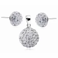 SREBRNY KOMPLET PÓŁKULE 8MM KULKA 12MM KRYSZTAŁKI BIAŁE CRYSTAL BEADS