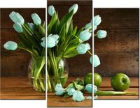 70 90CM OBRAZ 3 ELEM NIEBIESKI TULIPAN ŚCIENNY DRUK PŁÓTNO