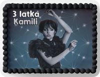 PROSTOKĄTNY OPŁATEK NA TORT A4 20x29CM - WEDNESDAY ADDAMS + IMIĘ