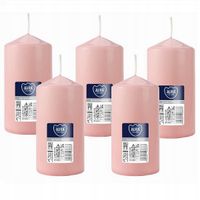 ZESTAW 5 ŚWIEC STOŁOWYCH WALEC KLASYCZNA ŚWIECZKA 12cm 38h JASNY RÓŻ
