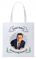 Mateusz Morawiecki Pis Torba Eco Biała Shopper Z Nadrukiem Ze Zdjęciem