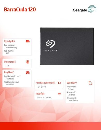 Seagate Dysk SSD BarraCuda 1TB SATA 2,5'' na Arena.pl