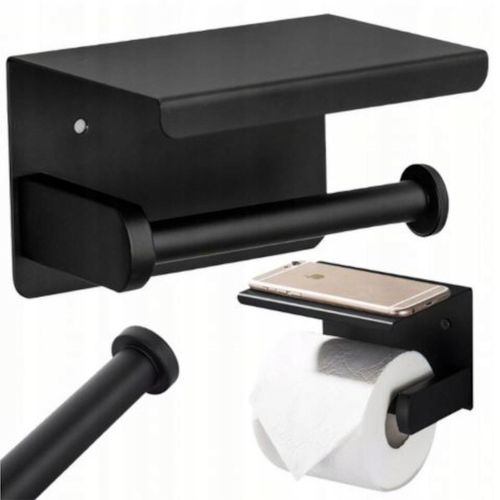 UCHWYT NA PAPIER TOALETOWY Z PÓŁKĄ CZARNY WIESZAK STALOWY ŁAZIENKA DOM WC na Arena.pl