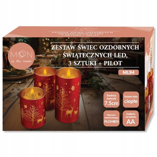 3 ŚWIECE ŚWIECZKI OZDOBNE LED DEKORACYJNE ŚWIĄTECZNE ŚWIĘTA + PILOT na Arena.pl
