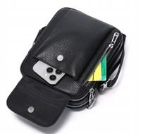 TORBA MĘSKA NA RAMIĘ SKÓRZANA LISTONOSZKA 2 KOMOROWA Z KIESZENIĄ CZARNA