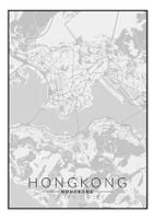 Hongkong mapa czarno biała - plakat 61x91,5 cm