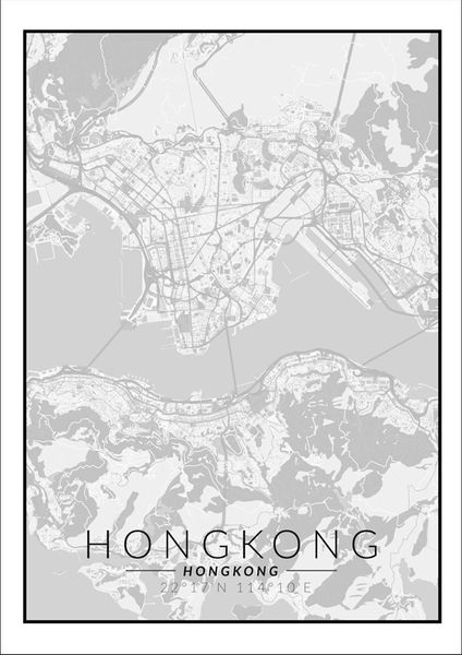 Hongkong mapa czarno biała - plakat 70x100 cm zdjęcie 1