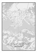 Hongkong mapa czarno biała - plakat 70x100 cm