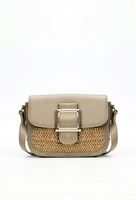 Monnari torebka listonoszka koszyk z plecionym panelem beżowo-szary BAG0410