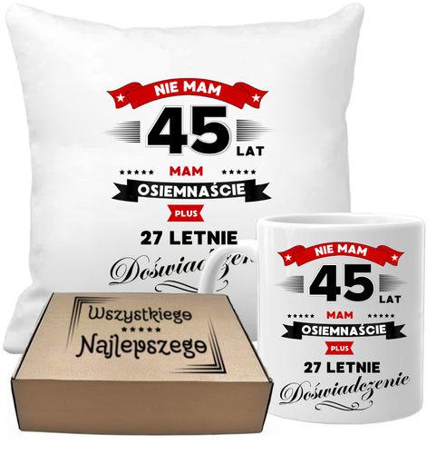 ZESTAW PODUSZKA I KUBEK ORYGINALNY PREZENT 45 LAT NA URODZINY na Arena.pl