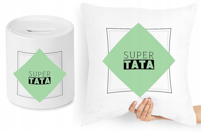 Dla Taty Zestaw Poduszka + Skarbonka Prezent Z Nadrukiem Ze Zdjęciem zdjęcie 1