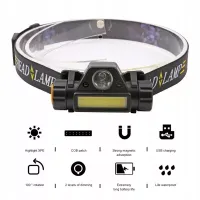 Mała latarka czołowa akumulatorowa LED T6+COB Wwa