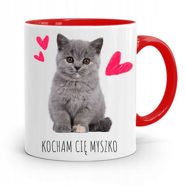 Kubek Czerwony Dla Dziewczyny Kocham Cię Myszko Z Nadrukiem Ze Zdjęciem zdjęcie 1