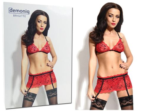 Czerwony komplet bielizny pas do pończoch biustnosz L na Arena.pl