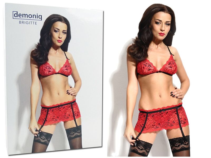 Czerwony komplet bielizny pas do pończoch biustnosz L zdjęcie 4